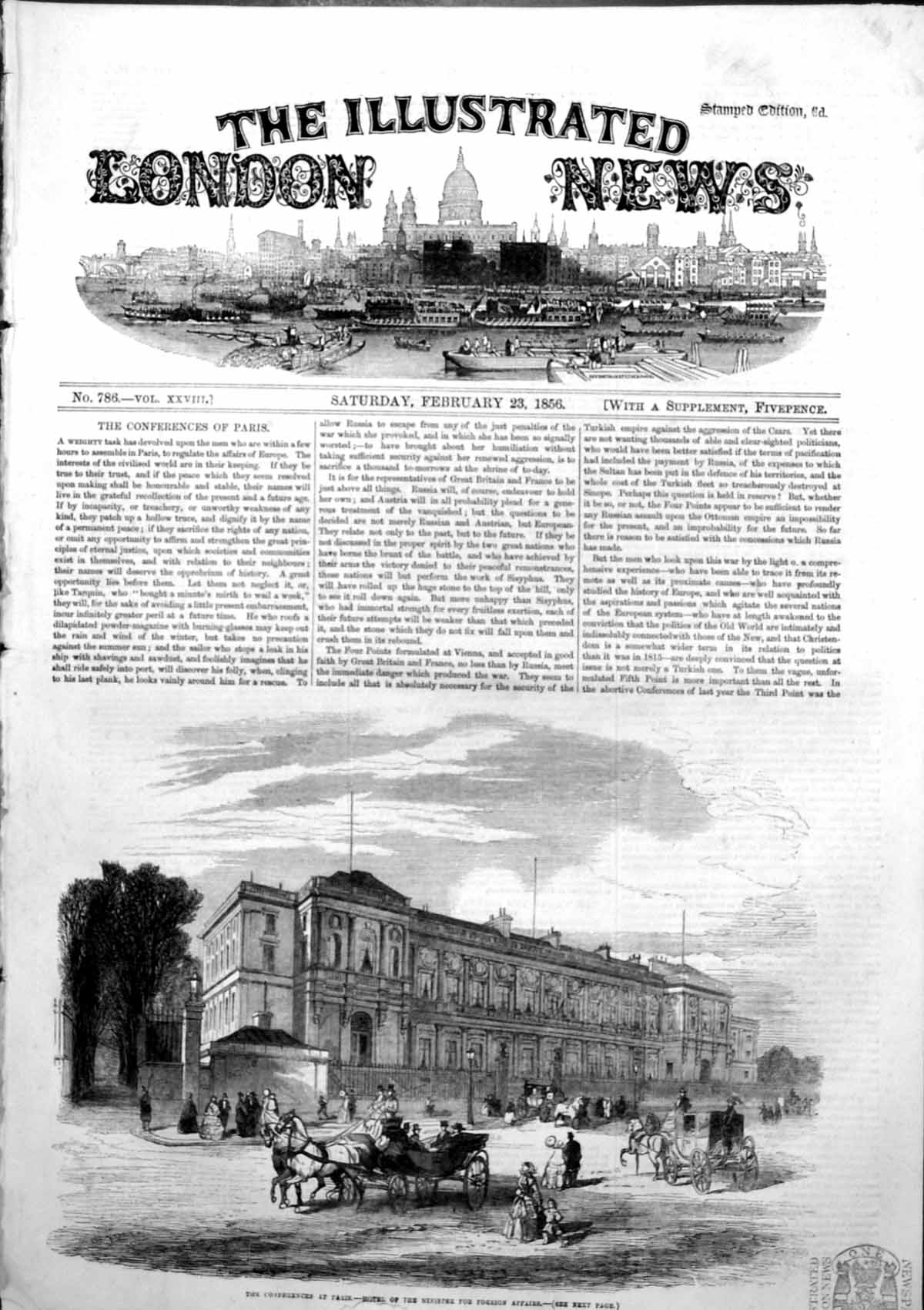 Antique Old Print Conferences Paris Hotel Minister Foreign Affairs 1856 Ref.2