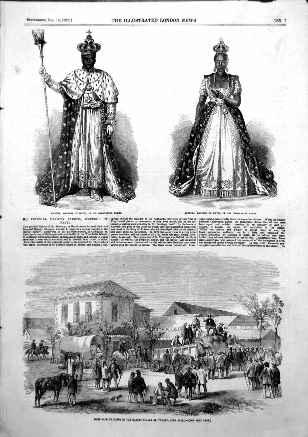 Antique Print Emperor Empress Hayti Coronation Sale Sugar Durban Natal 1856