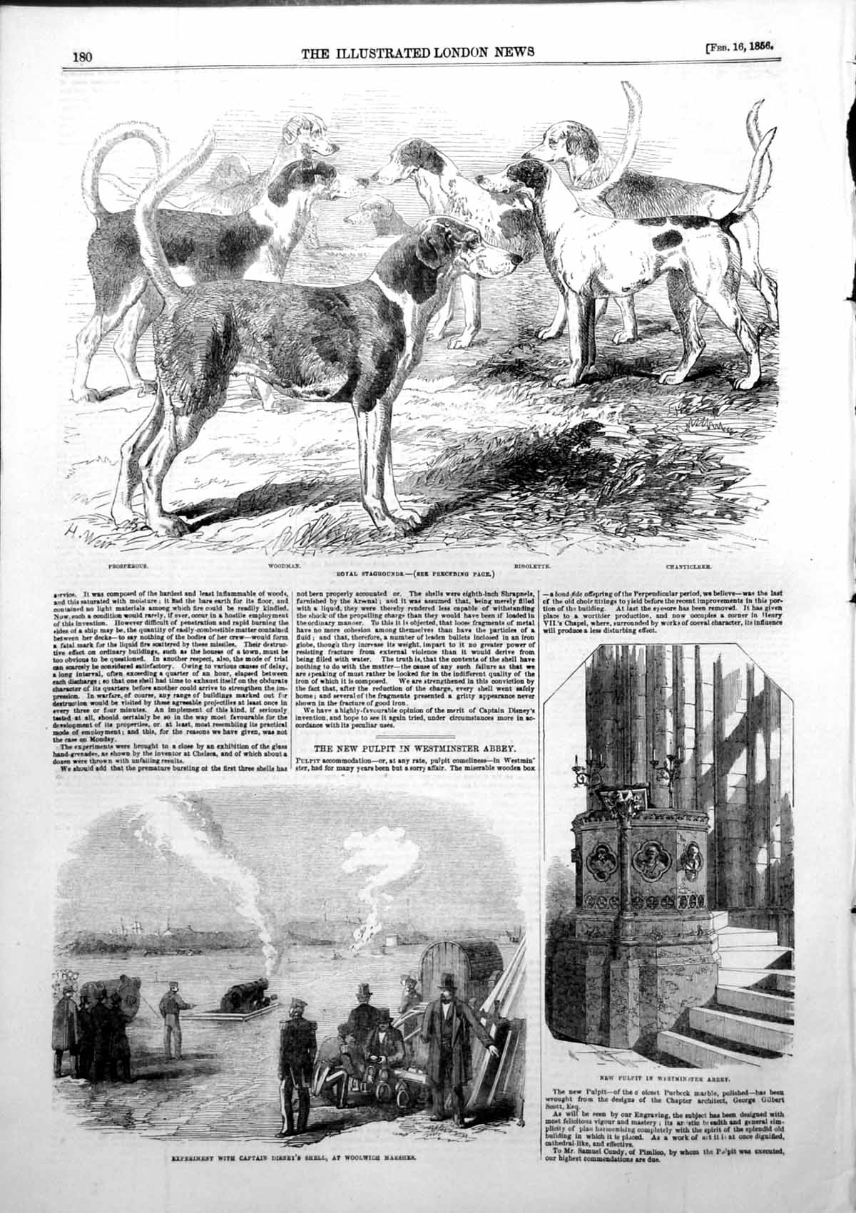 Old Antique Print Royal Staghounds Experiment Disneys Shell Woolwich 1856 19th