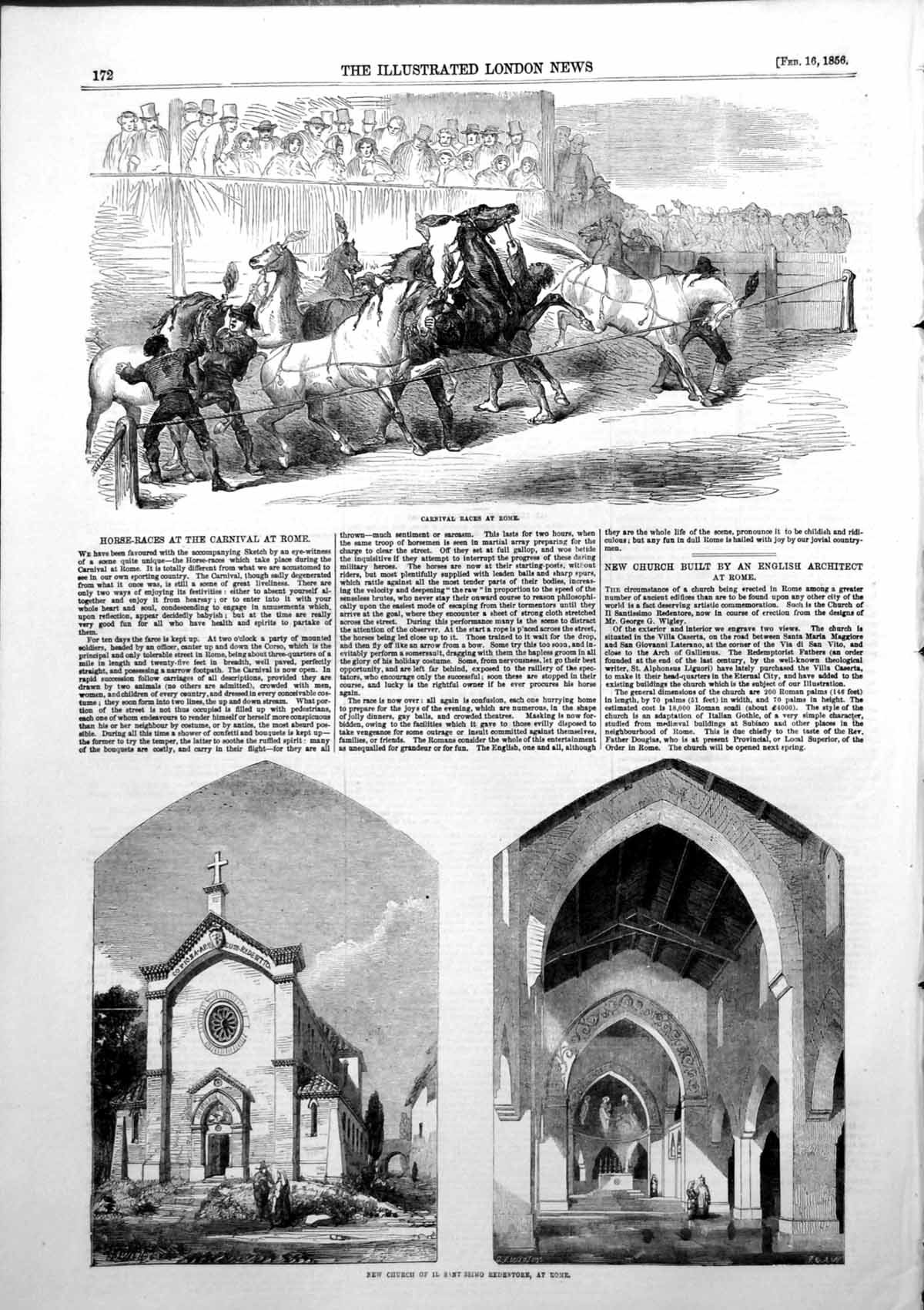 Old Carnival Races Rome Church Il Santissimo Redentore Rome 1856 Ref. Victorian
