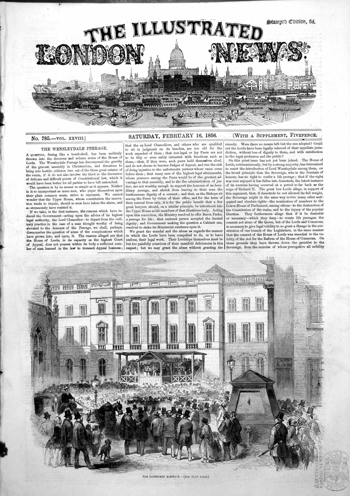 Old Antique Print Edinburgh Elections Hustings Front Signet Library 1856 19th