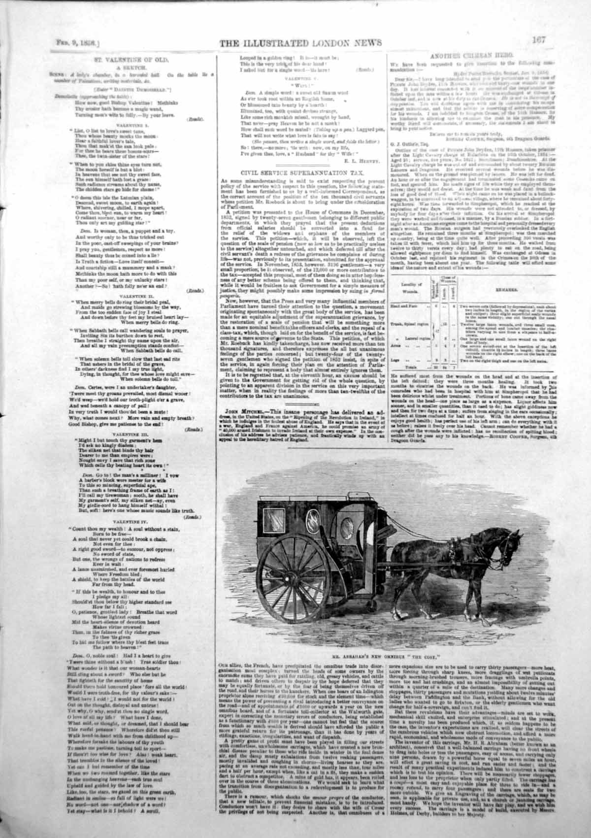 Original Old Antique Print Mr Abrahams New Omnibus The Cosy Drawn Horse 1856