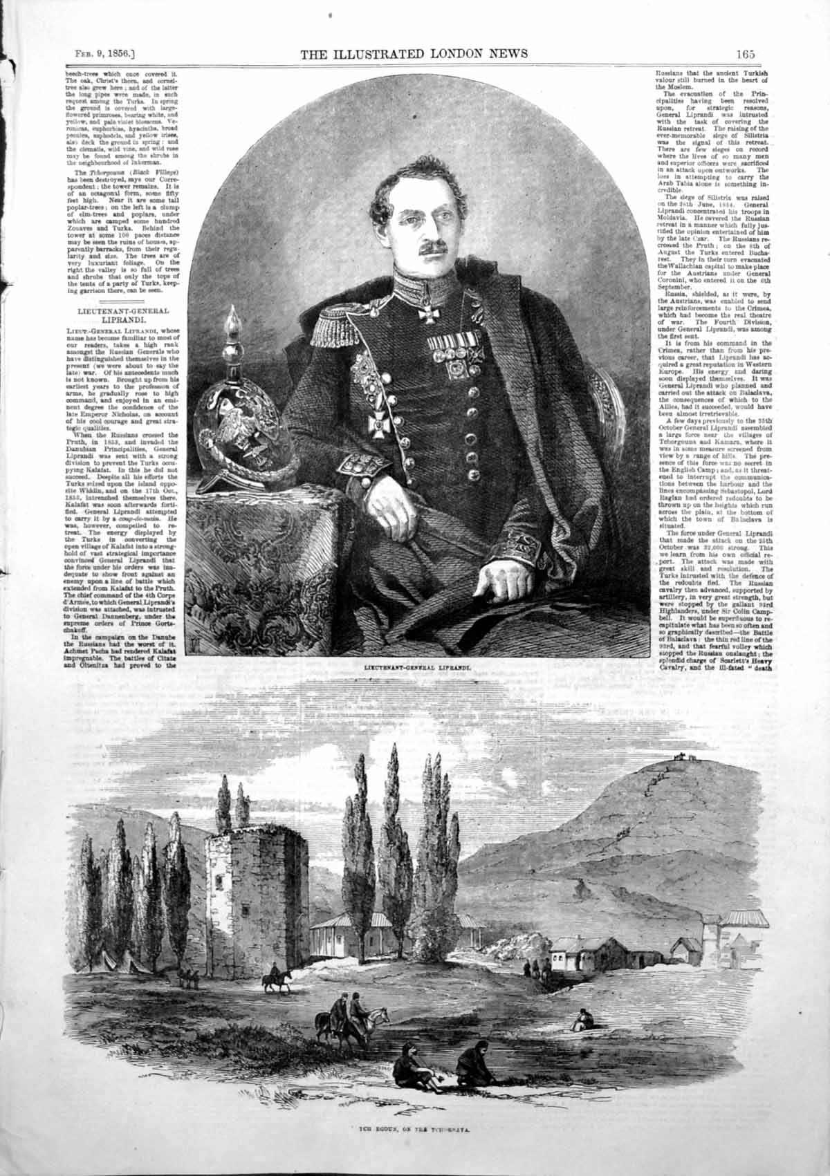 Old Print Lieut General Liprandi Tchorgouna Black Village Destroyed 1856 19th