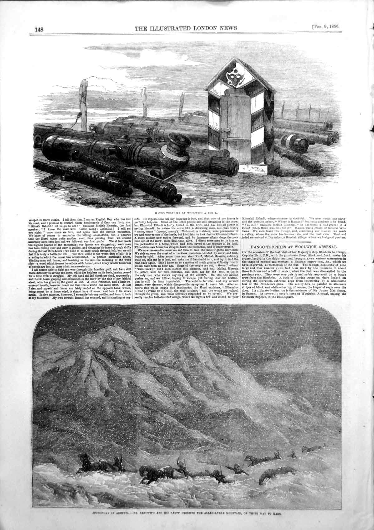 Antique Old Print Hango Trophies Woolwich Arsenal Snow Kars Dr Sandwith 1856