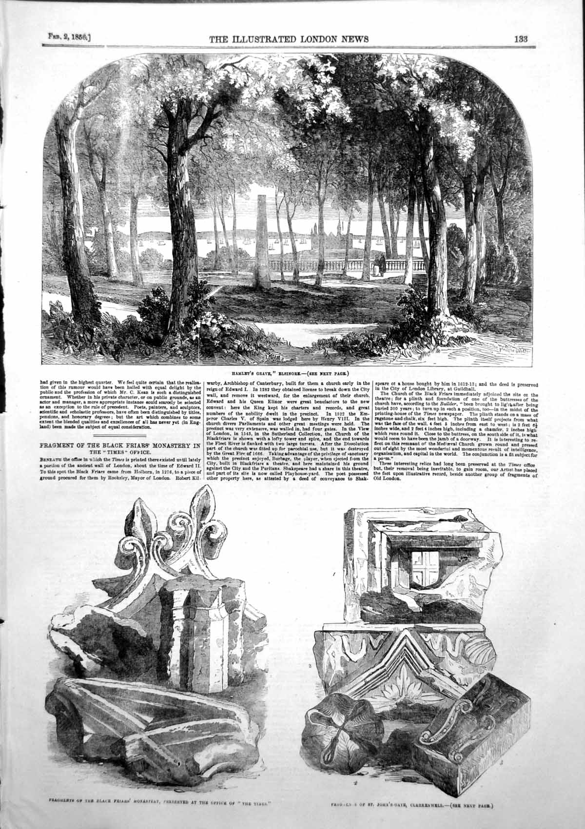 Old Hamlets Grave Elsinore Fragments Black Friars Monastery 1856 Ref. Victorian