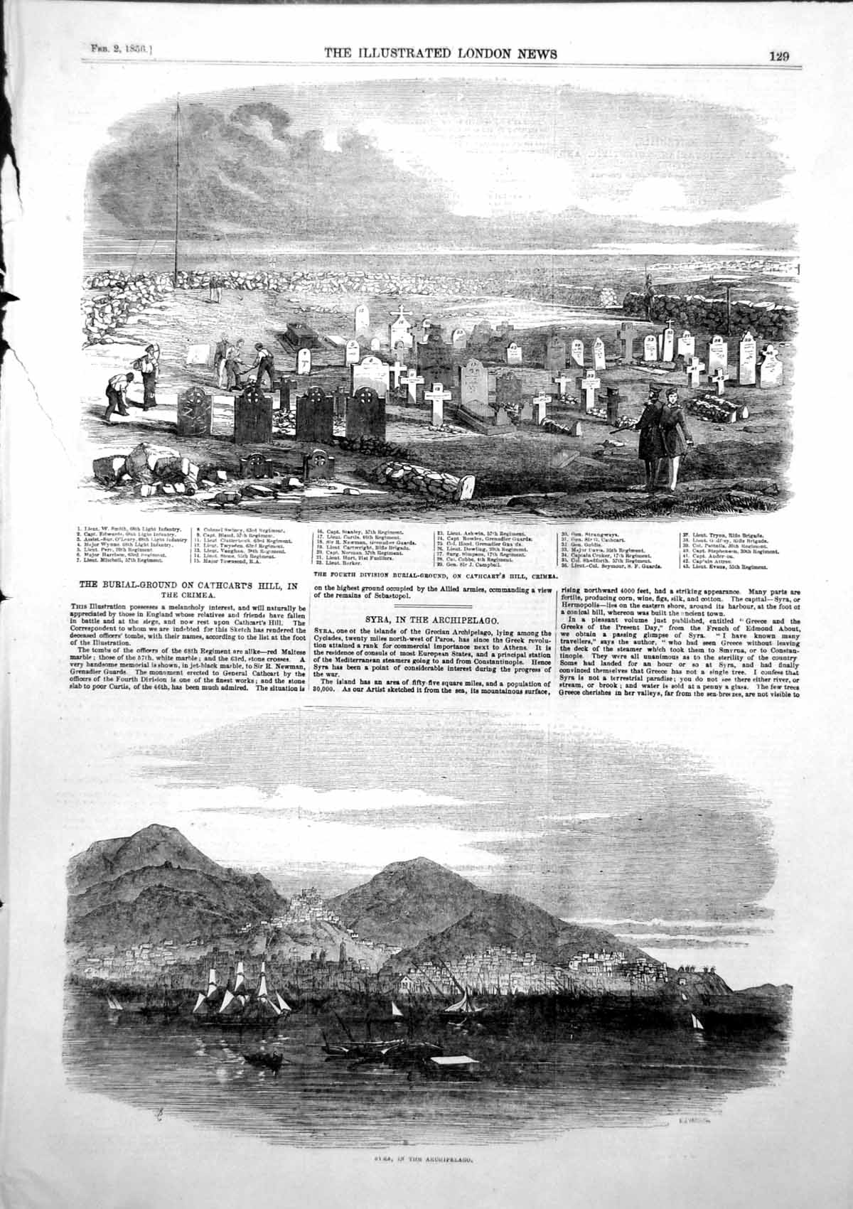 Antique Old Print Syra Archipelago Burial Ground Cathcarts Hill Crimea 1856