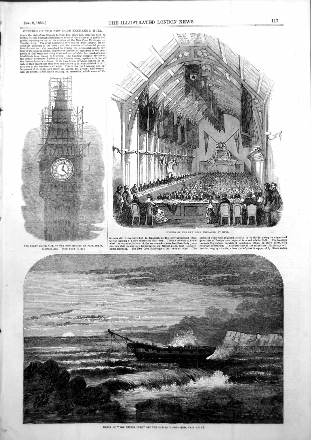 Old Antique Print Opening New Corn Exchange Hull Wreck George Lord 1856 19th