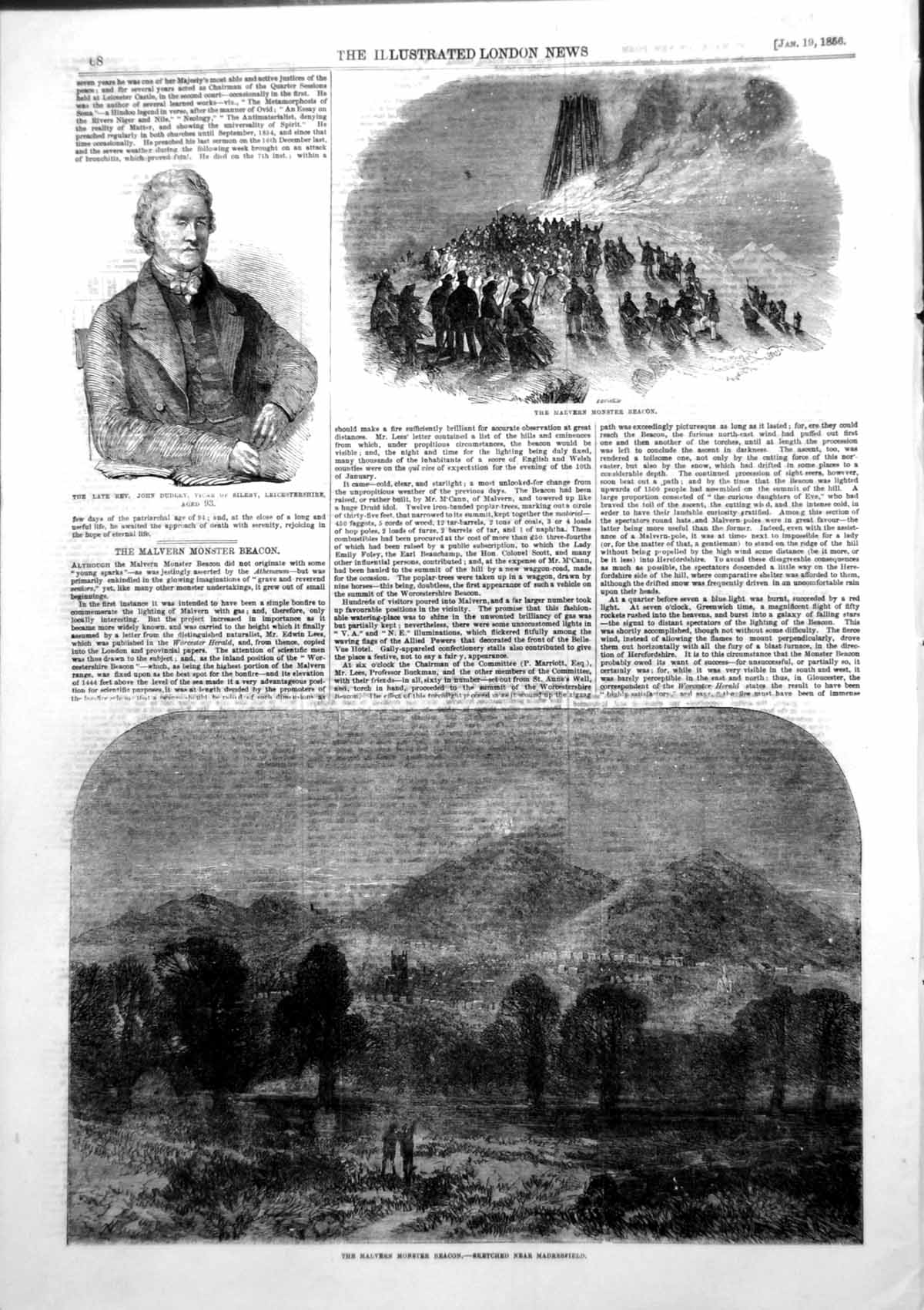Old Antique Print Rev John Dudley Vicar Selby Malvern Monster Beacon 1856 19th