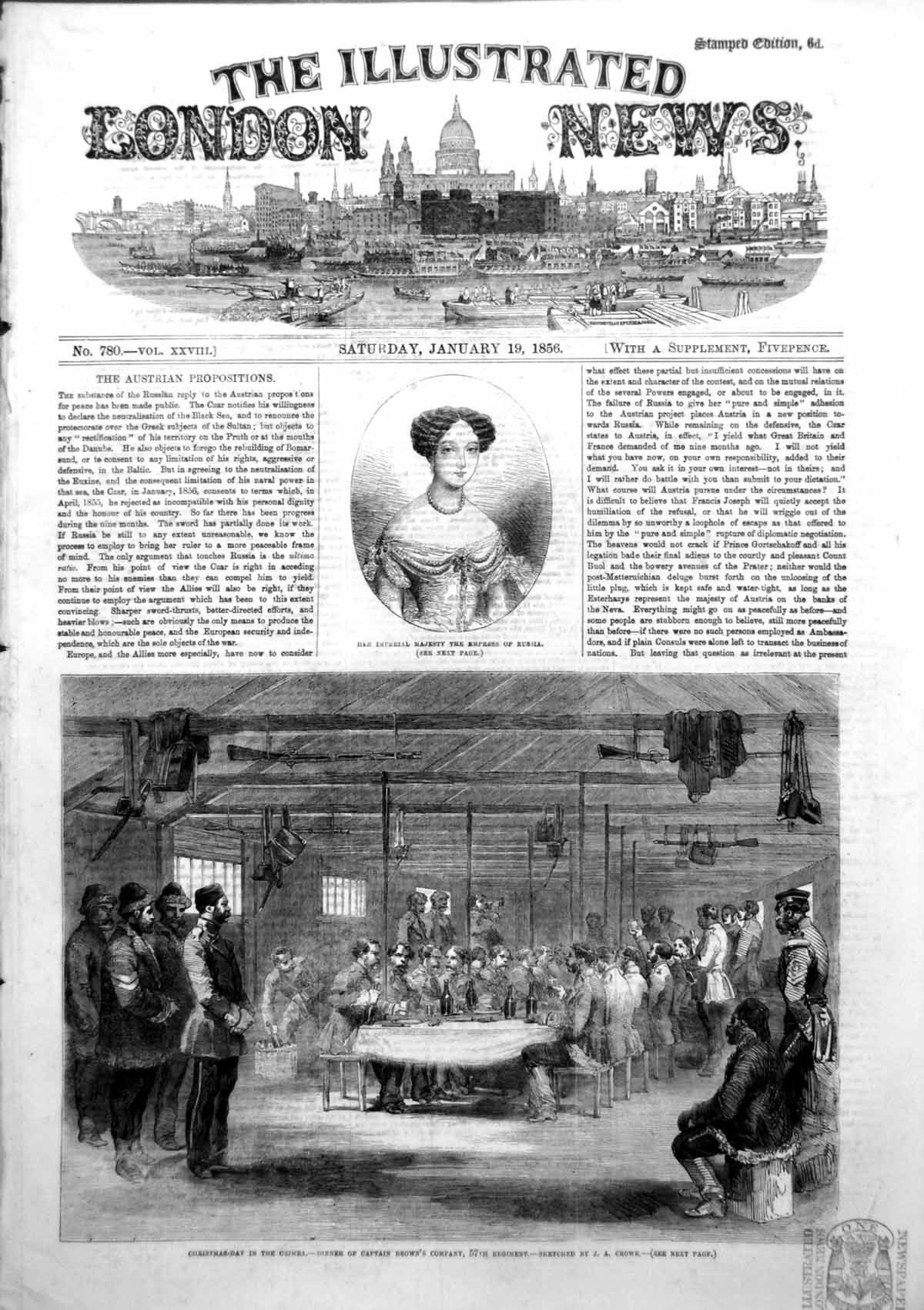 Old Print Empress Russia Christmas Crimea Dinner Capt Browns Co 57Th 1856