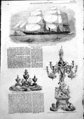 Old Print Peninsular Oriental Co Steam Ship Pera Inkstand King Siam 1856 19th