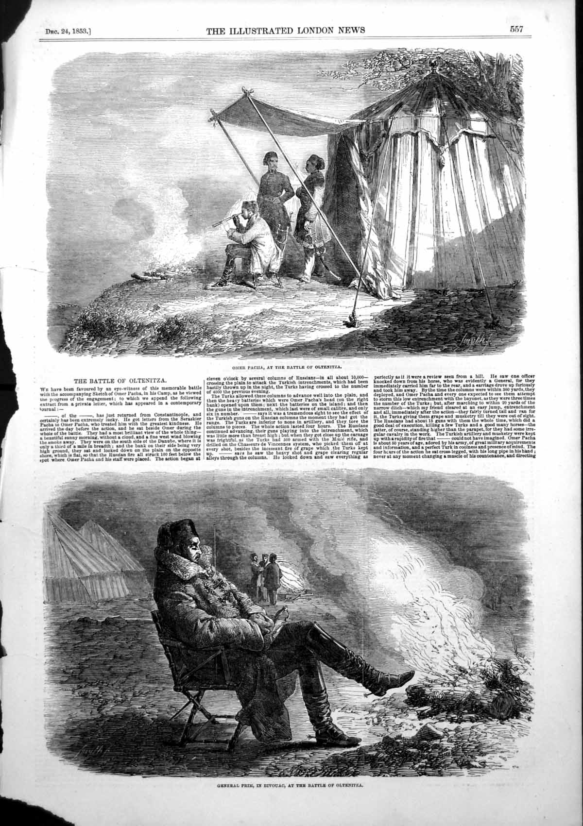 Old Antique Print Battle Oltenitza Omer Pacha General Prim Bivouac 1853 19th