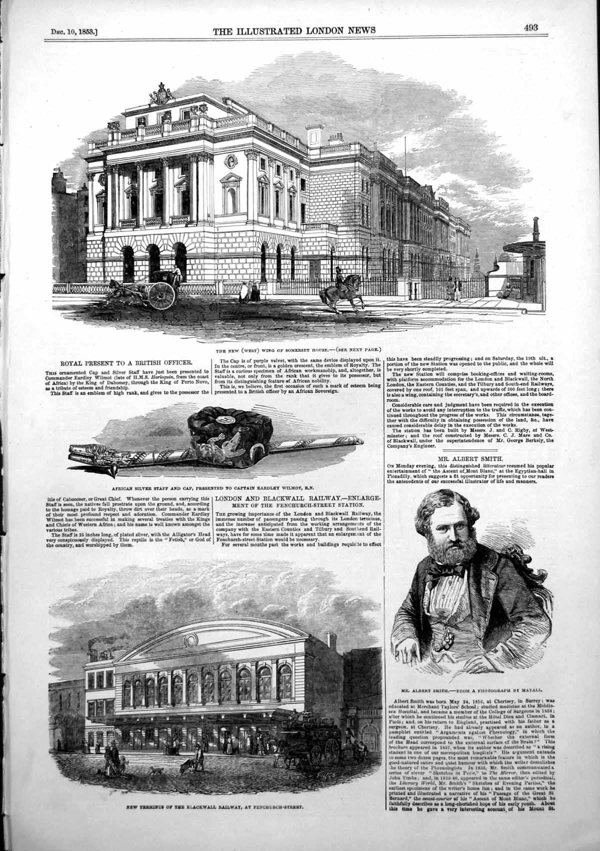 Antique Old Print West Wing Somerset House Terminus Blackwall Railway 1853 19th