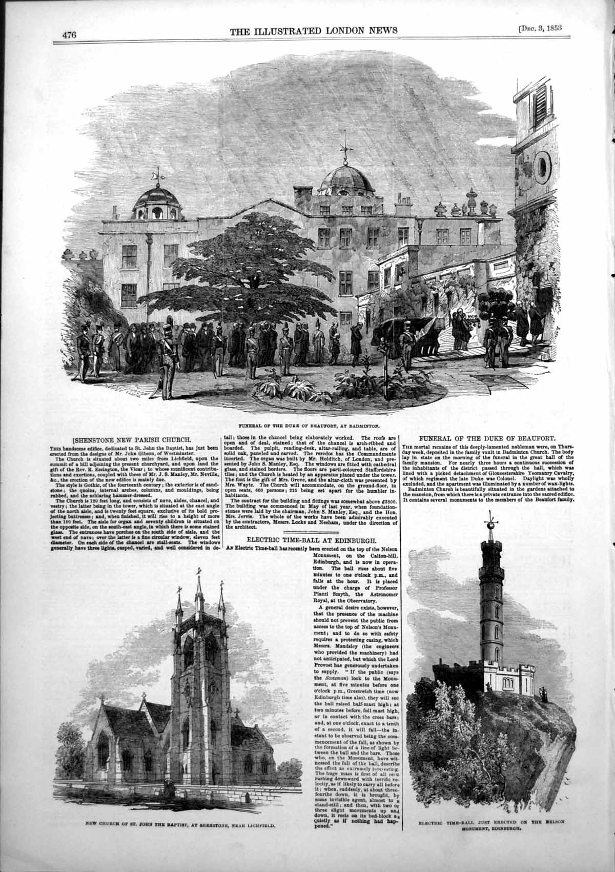 Old Antique Print Funeral Duke Beaufort Badminton Church Shenstone 1853 19th