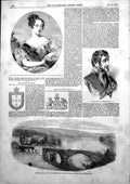 Antique Print Lismore Bridge Floods Duke Beaufort Queen Portugal Donna1853 19th