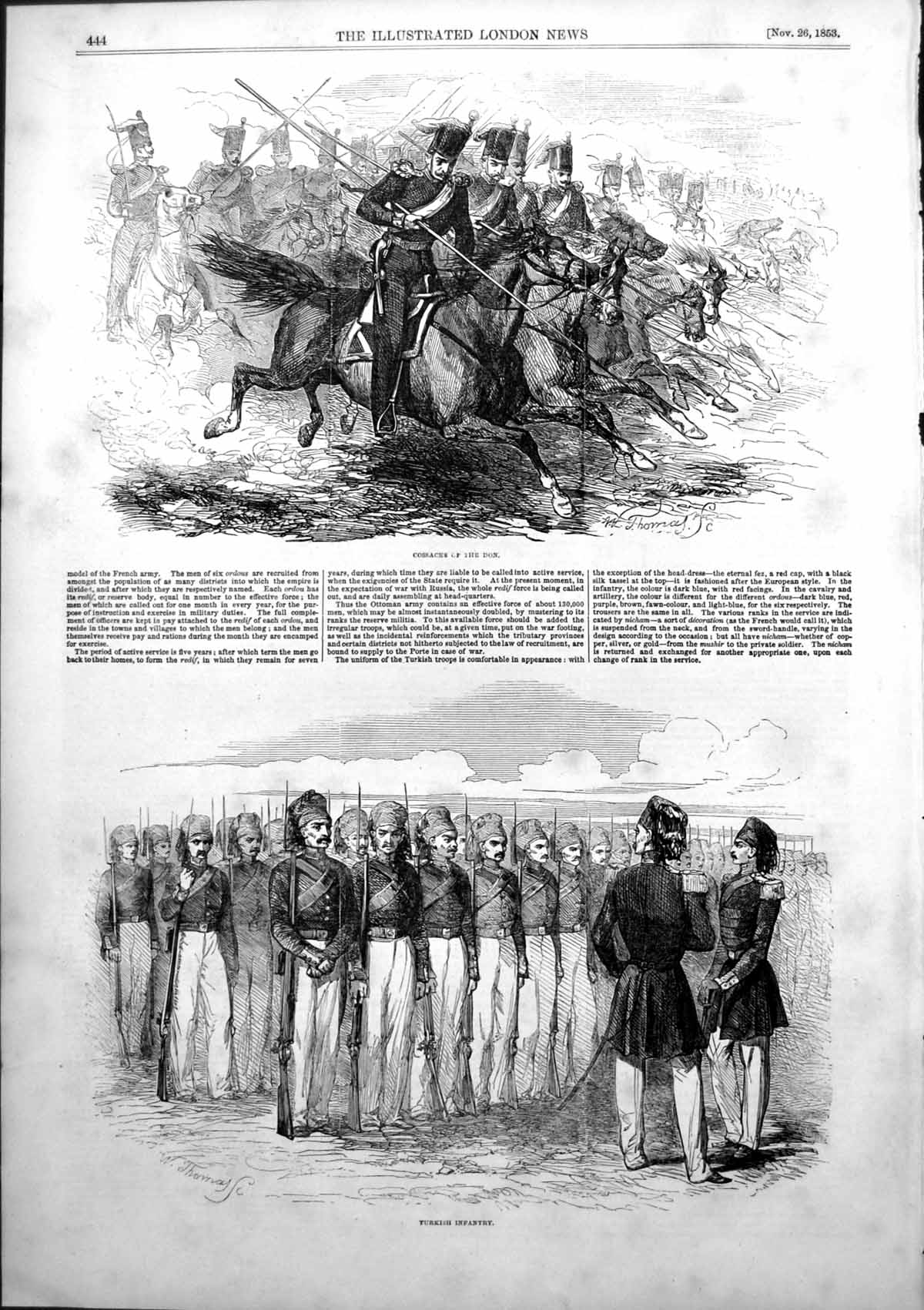 Old Antique Print Cossacks Don Charging Turkish Infantry Inspection 1853 19th