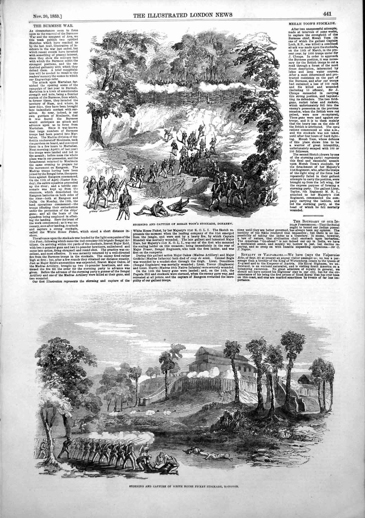 Antique Print Capture Meeah Toons Stockade White House Picket Rangoon 1853 19th