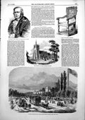 Antique Old Print Railway Champs Elysees Paris Church St Mary Thunbridge 1853