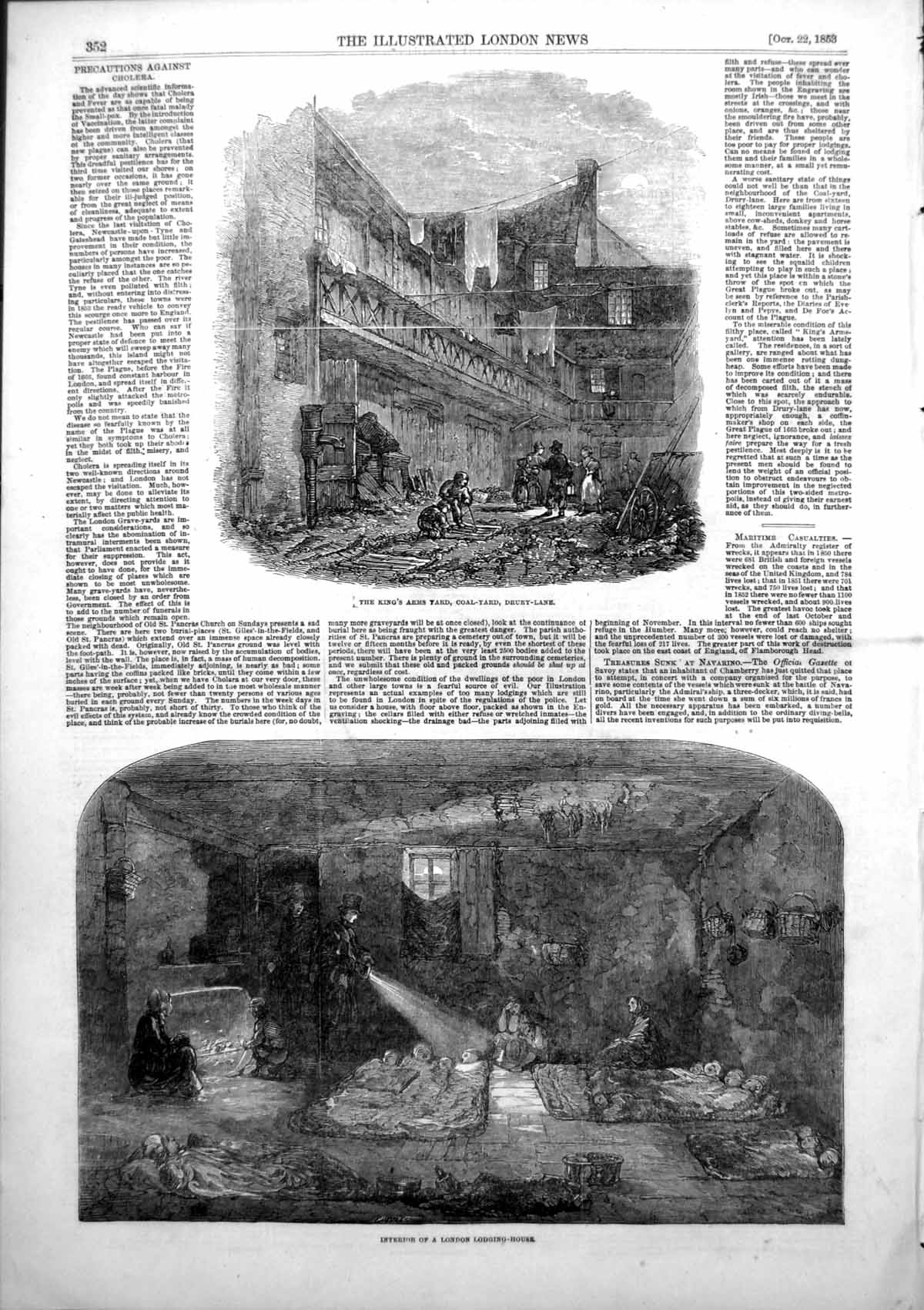 Antique Print Kings Arms Yard Coal Yard Drury Lane London Lodging House1853