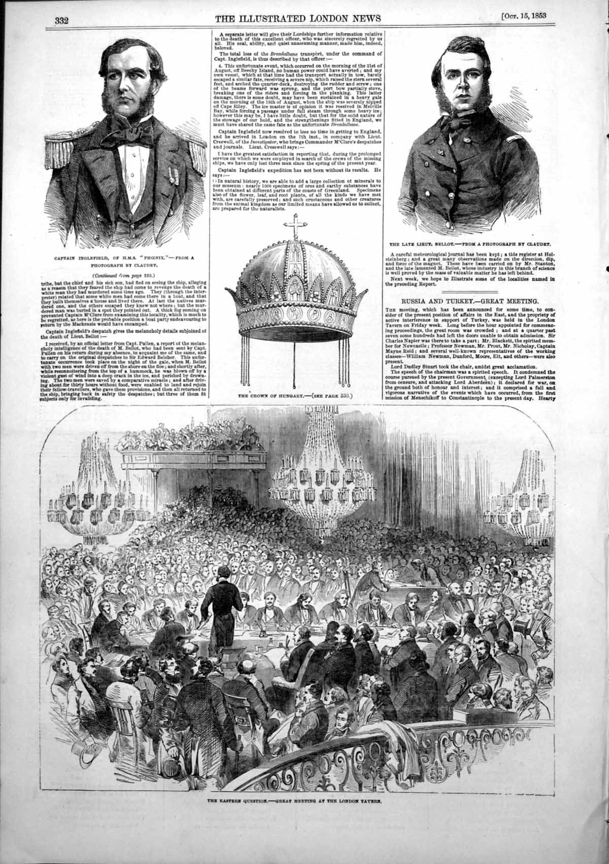 Old Antique Print Meeting London Tavern Russia Turkey Lieut Bellot 1853 19th