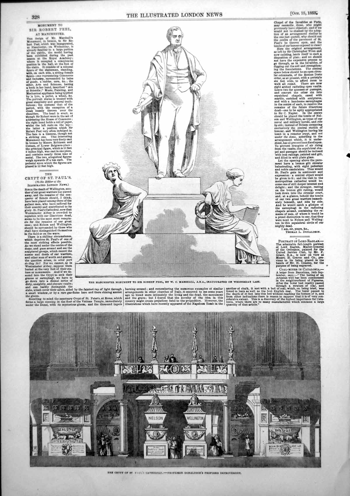 Antique Print Crypt St Pauls Cathedral Monument Robert Peel Manchester1853 19th