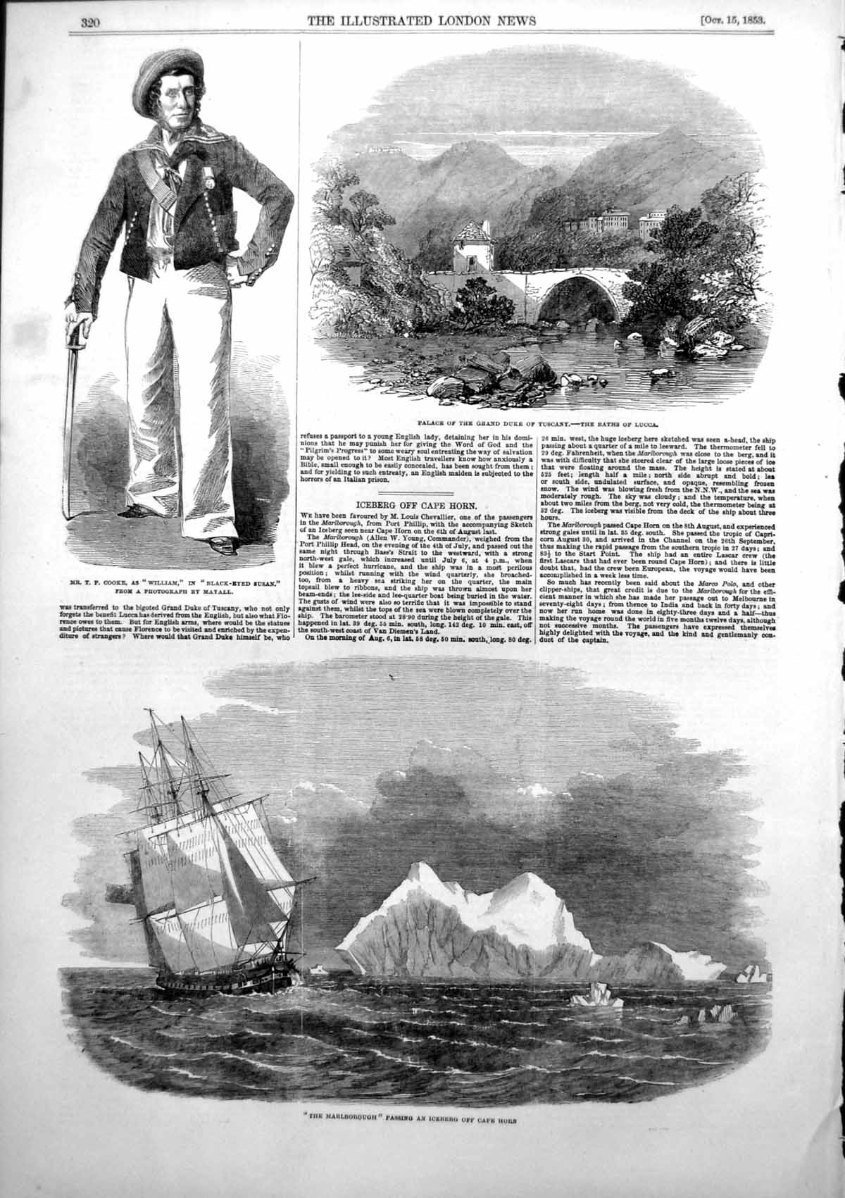 Antique Old Print Palace Duke Tuscany Baths Lucca Marlborough Iceberg 1853 19th