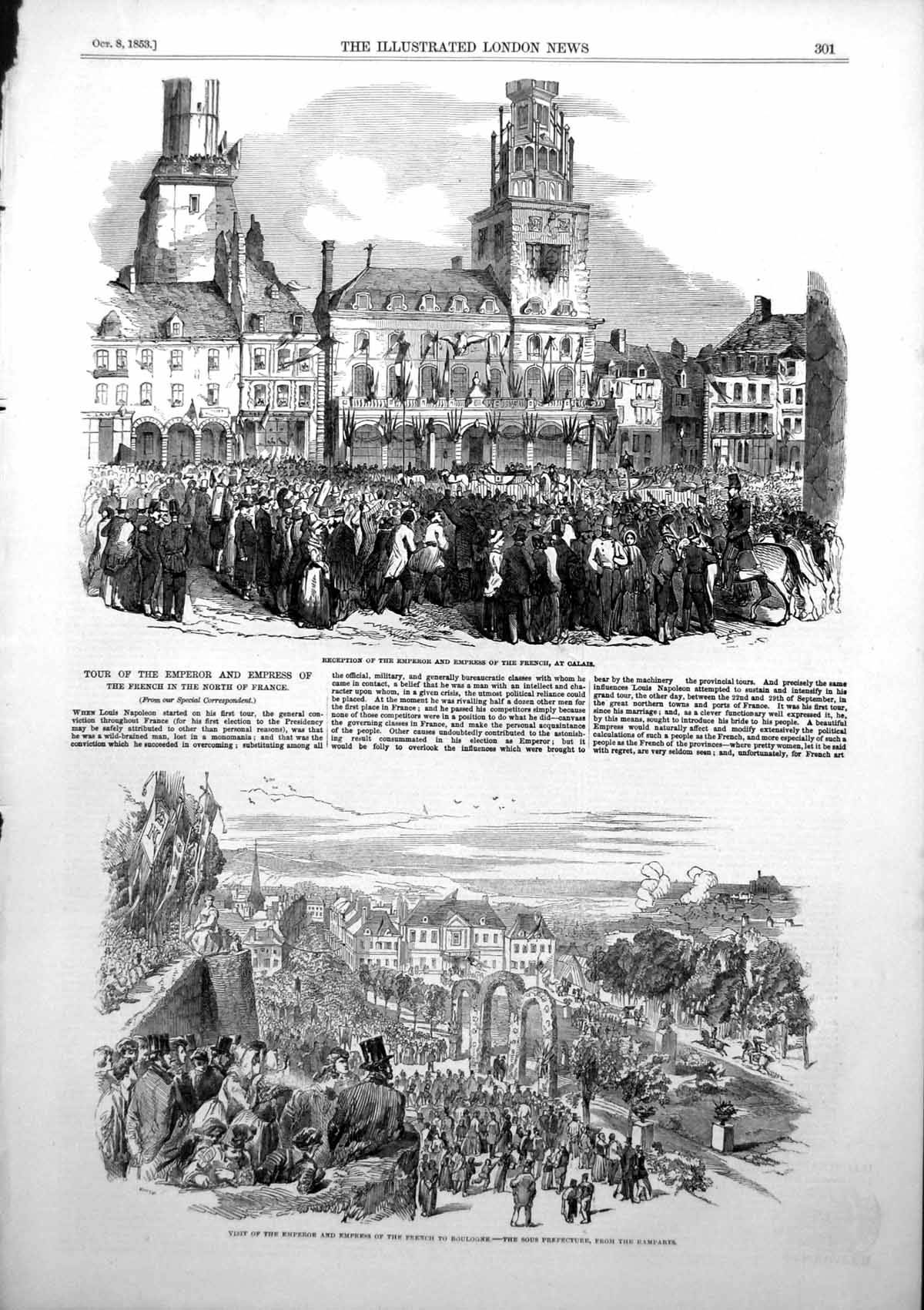 Antique Old Print Emperor Empress French Calais Boulogne Sous Prefecture 1853