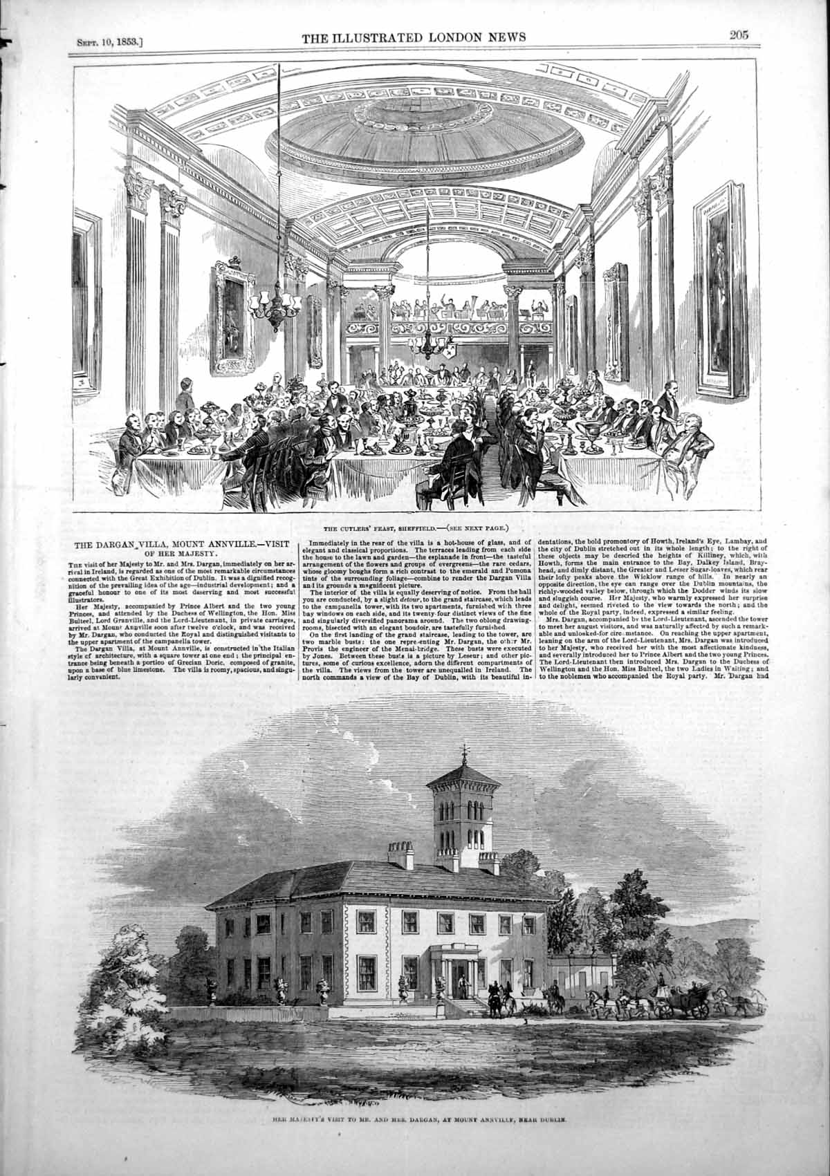 Antique Print Cutlers Feast Sheffield Mr Mrs Dargan Mt Annville Dublin 1853