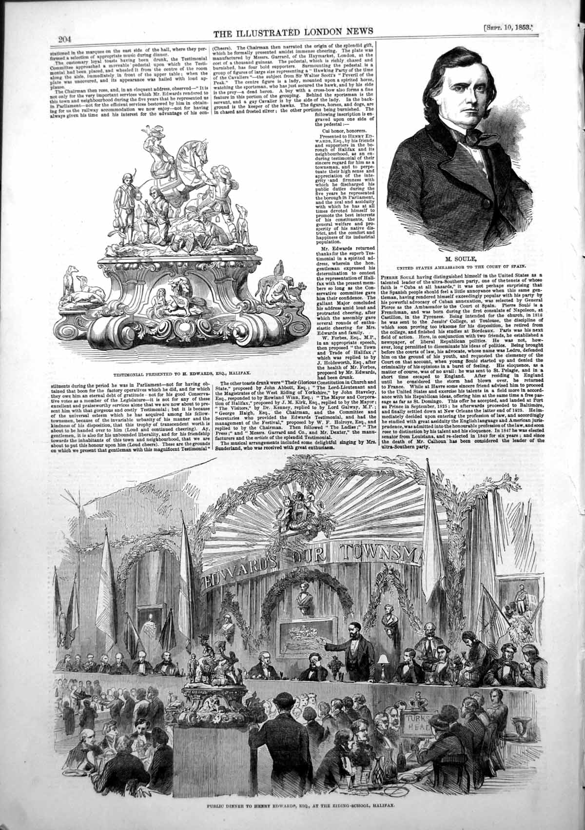 Antique Old Print Testimonial Dinner Henry Edwards Riding School Halifax 1853