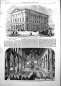 Antique Old Print St Georges Hall Bradford Banquet Peto Warner Norwich 1853