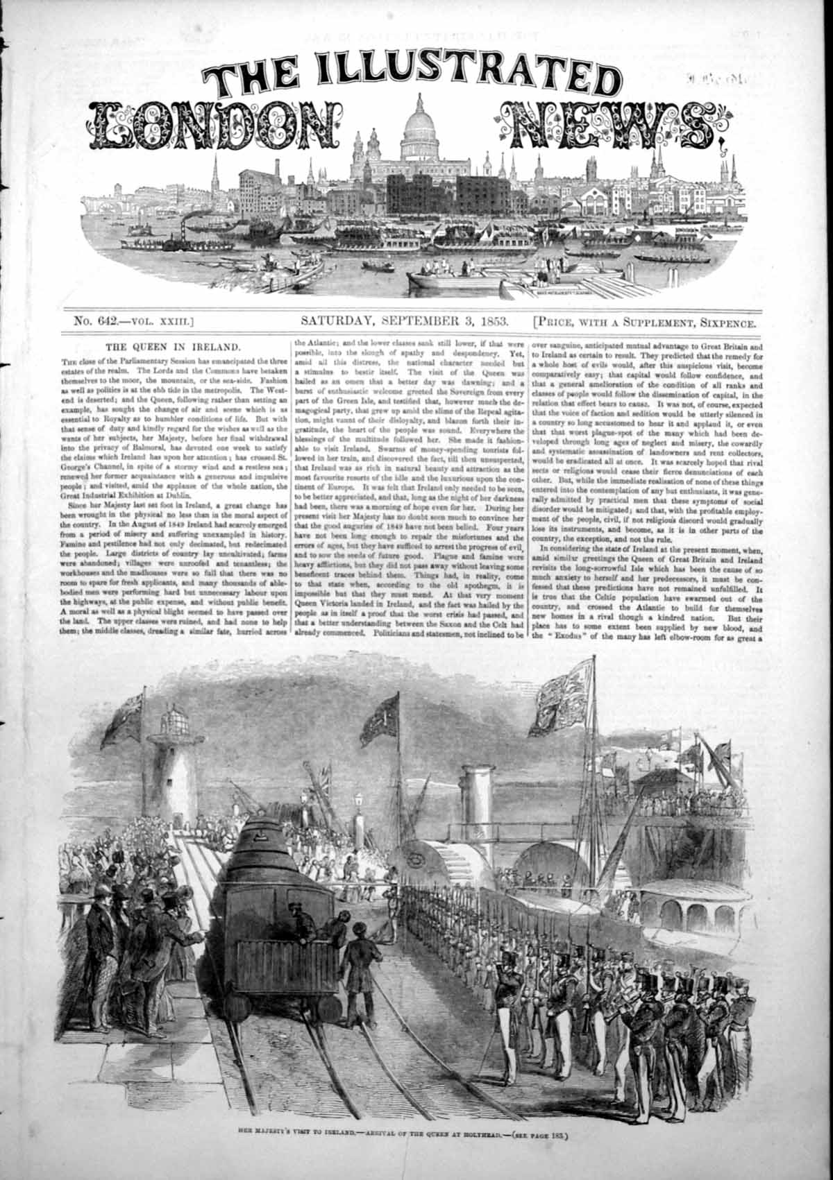 Old Antique Print Her Majestys Visit Ireland Arrival Queen Holyhead 1853 19th