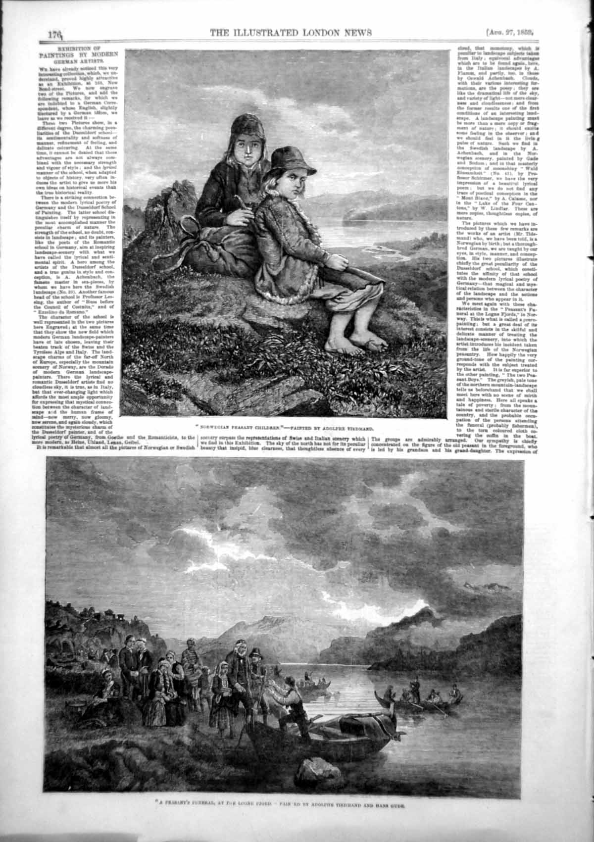 Antique Print Norwegian Peasant Children Peasants Funeral Logne Fjord 1853 19th