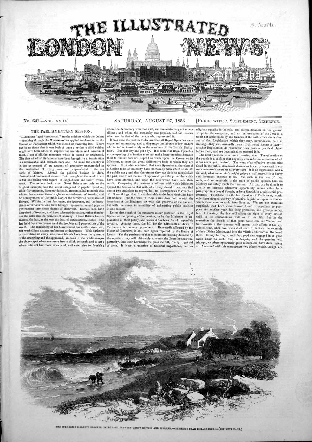 Antique Print Submarine Telegraph Britain Ireland Terminus Donaghadee 1853 19th