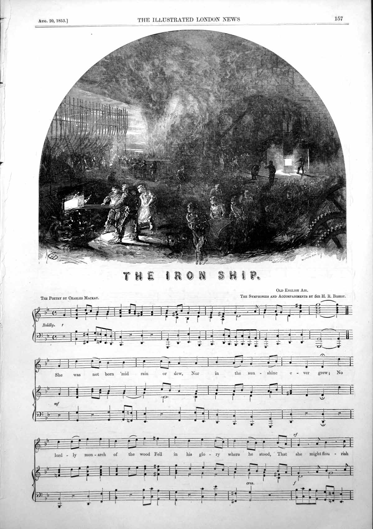 Original Old Antique Print Sheet Music Iron Ship English Air 1853 Victorian