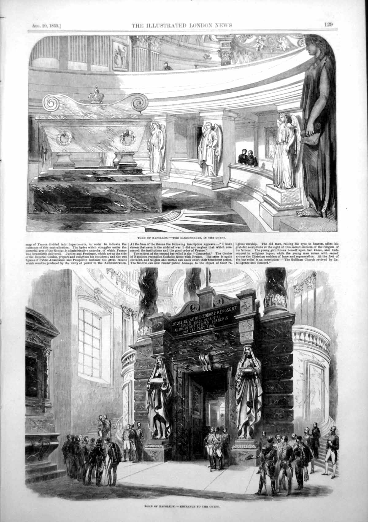 Original Old Antique Print Tomb Napoleon Sarcophagus Crypt Entrance Crypt 1853
