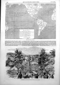 Antique Old Print Map Direct Route Australia Portsmouth Railway Buriton 1853