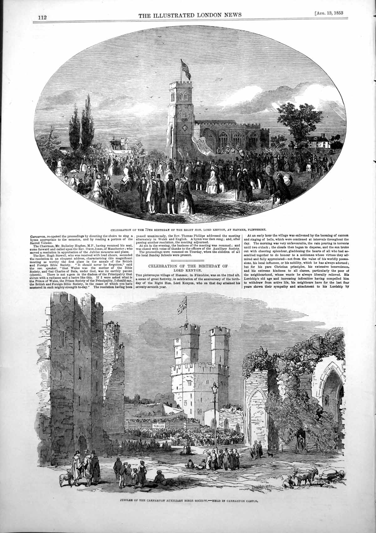 Antique Old Print Jubilee Carnarvon Bible Soc 79Th Birthday Lord Kenyon 1853