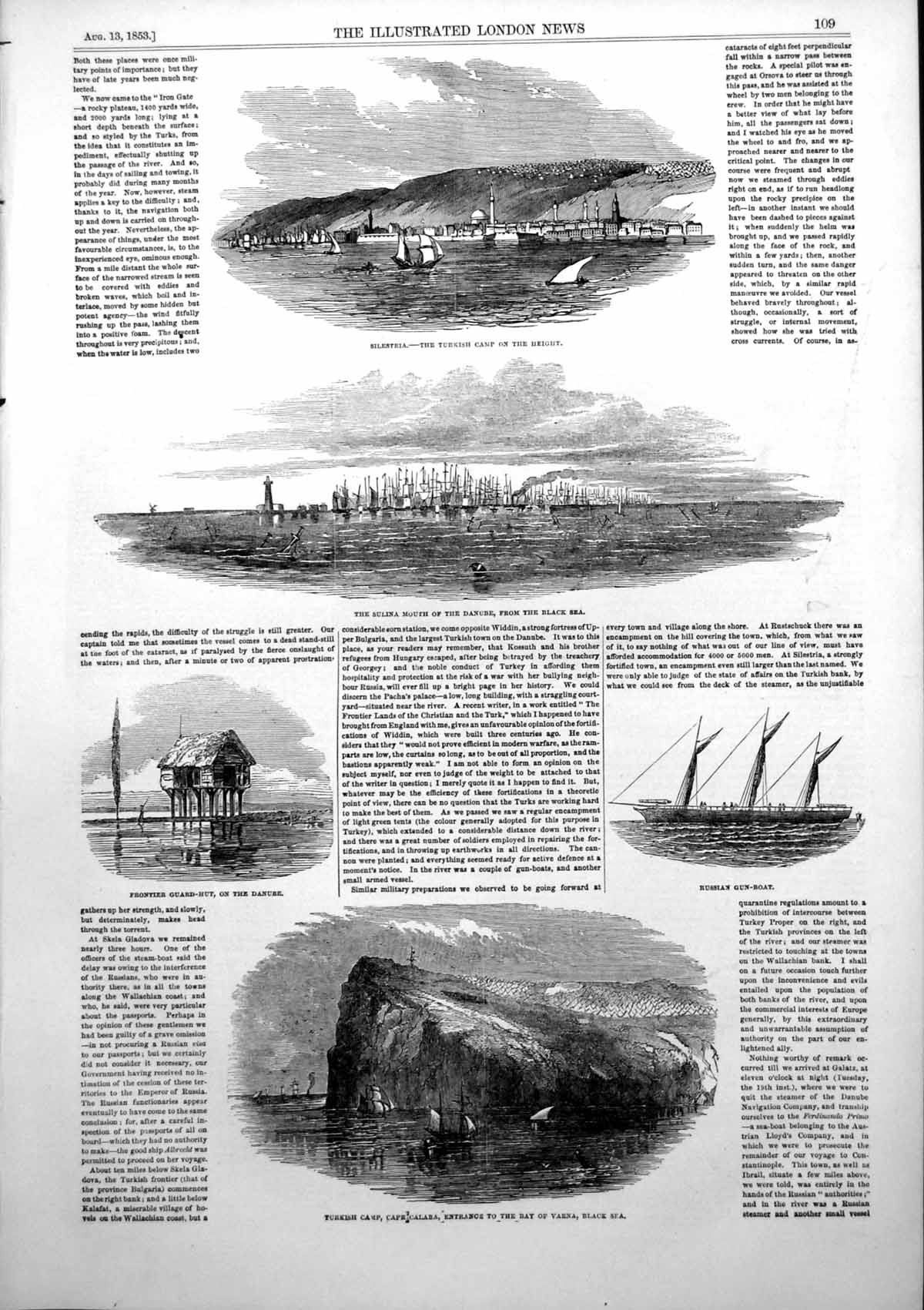 Antique Old Print Silestria Sulina Mouth Danube Turkish Camp Cape Calaba 1853