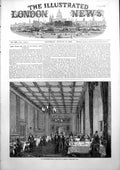 Original Old Antique Print Refreshment Room House Commons Sitting Tables 1853