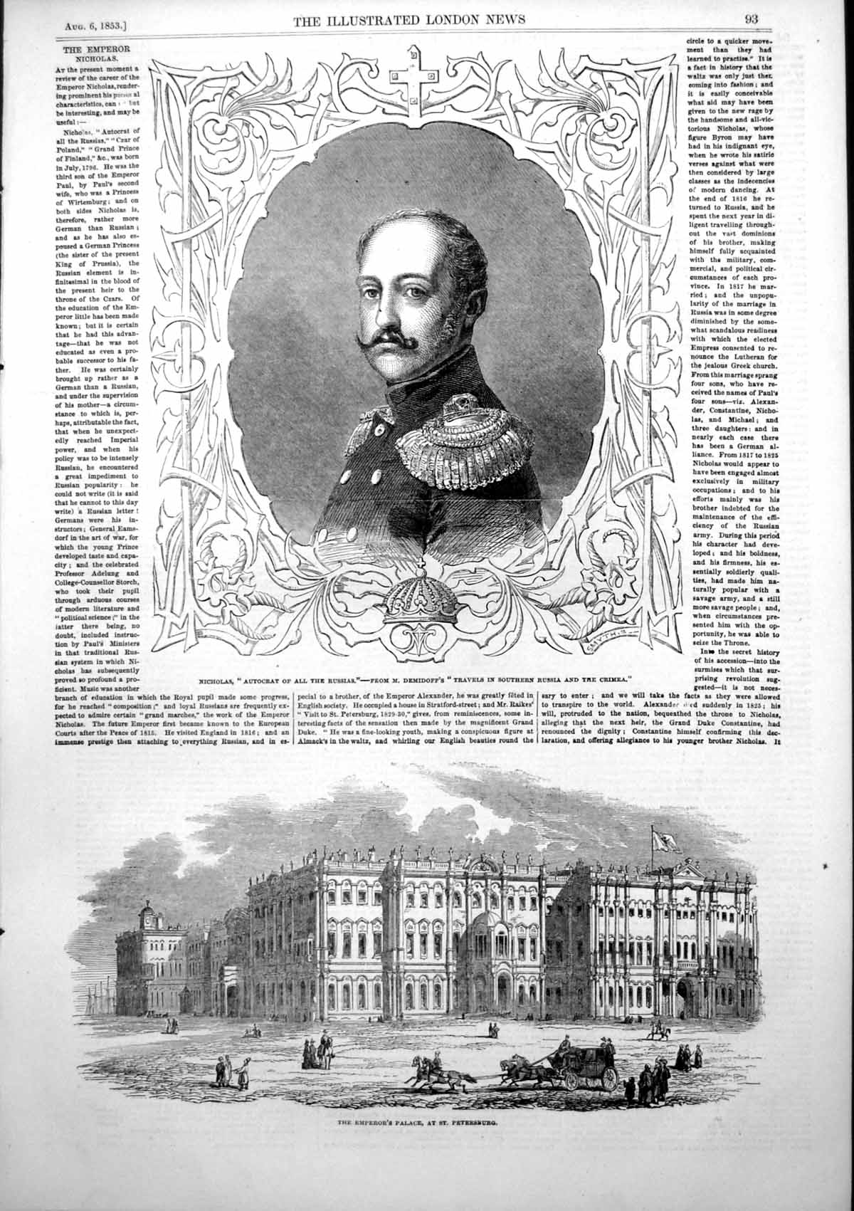 Antique Print Emperor Nicholas Autocrat Russians Palace St Petersburg 1853 19th