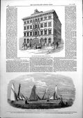 Antique Old Print Unity Fire Insurance Birmingham Dublin Harbour Regatta 1853