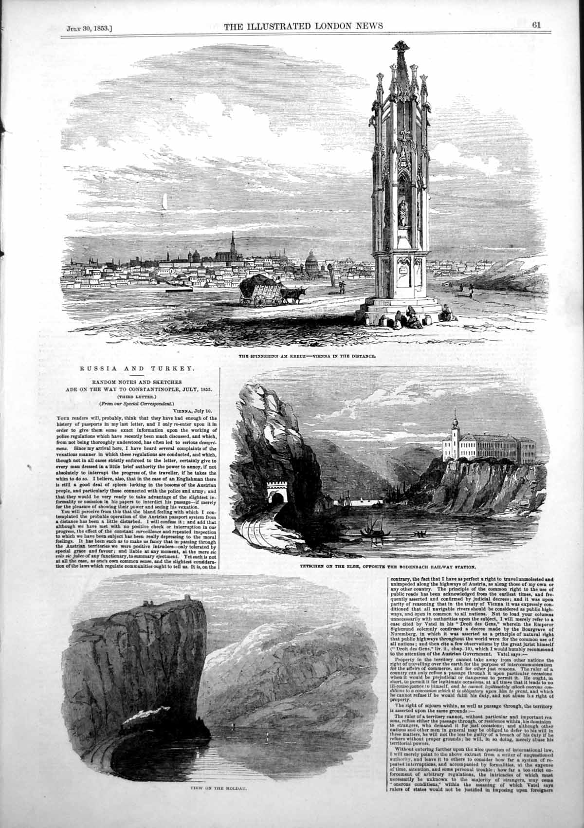 Original Old Antique Print Spinnerinn Am Kreuz Vienna Mau Tetschen Elbe 1853