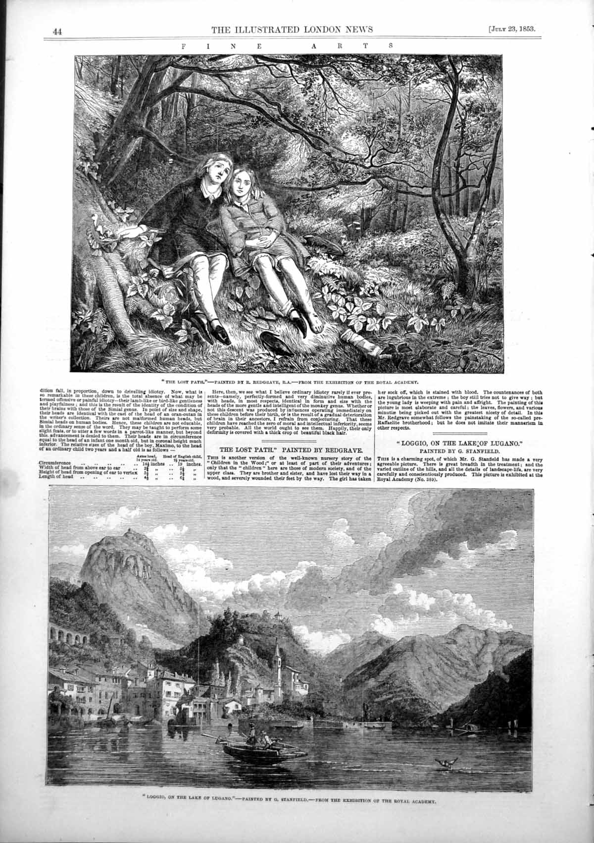 Antique Old Print Lost Path R Redgrave Loggio Lake Lugano G Stanfield 1853 19th