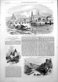 Antique Old Print Dresden Elbe Tower Bridge Prague Elbe Dresden Prague 1853