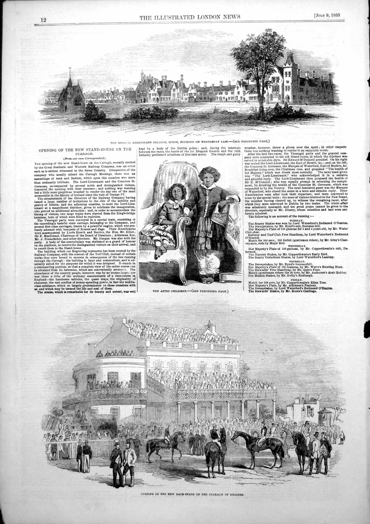 Antique Print New Race Stand Curragh Kildare Medical Benevolent College1853