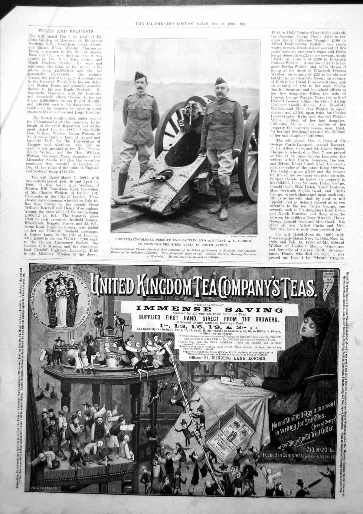 Old Print Lieut Col Perrott Capt Ac Currie Siege Train South Africa 1899 19th