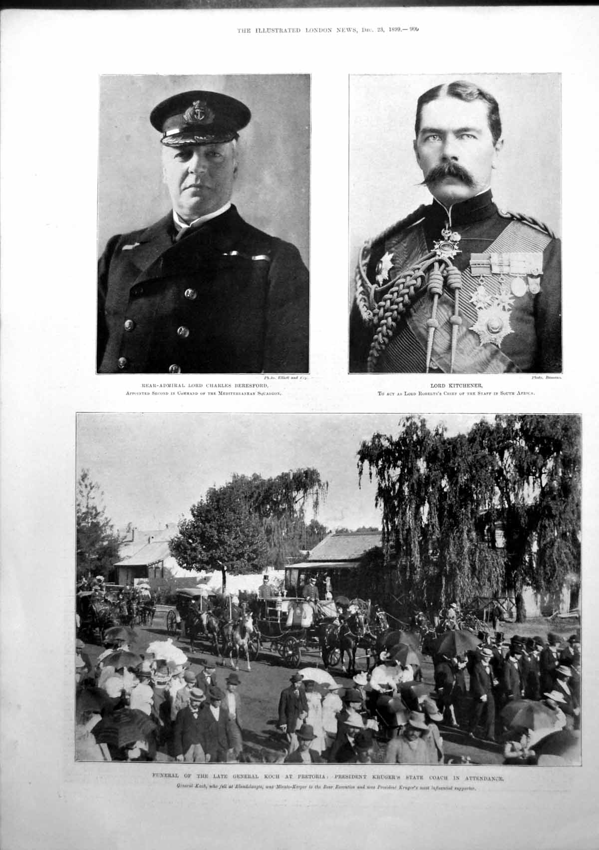 Old Print Funeral Gen Koch Pretoria Lord Kitchener Charles Beresford1899 19th