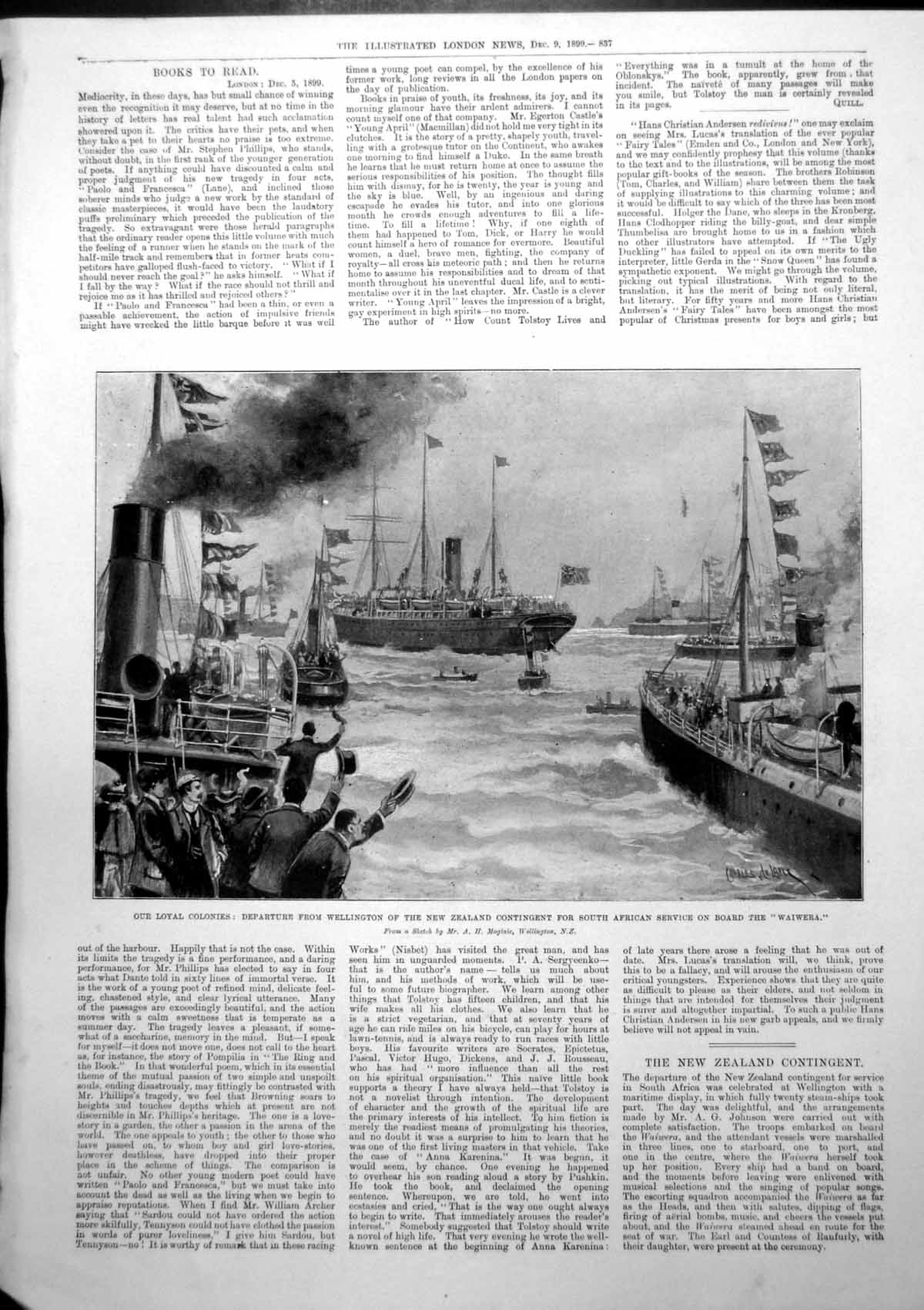 Antique Old Print Departure Wellington New Zealand Contingent Waiwera 1899 19th
