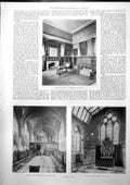 Antique Old Print Lambeth Palace Chapel Fulham Palace Chapel Altar Hall 1899