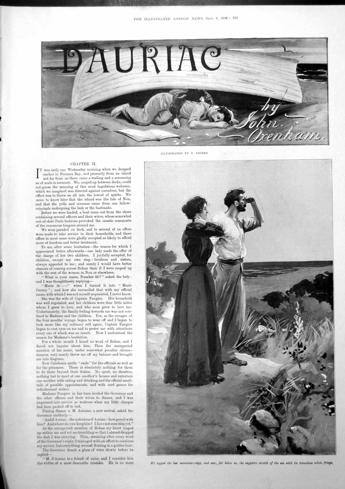 Antique Old Print Dauriac John Oxenham R Sauber Couple Ridge Look Sea 1899 19th
