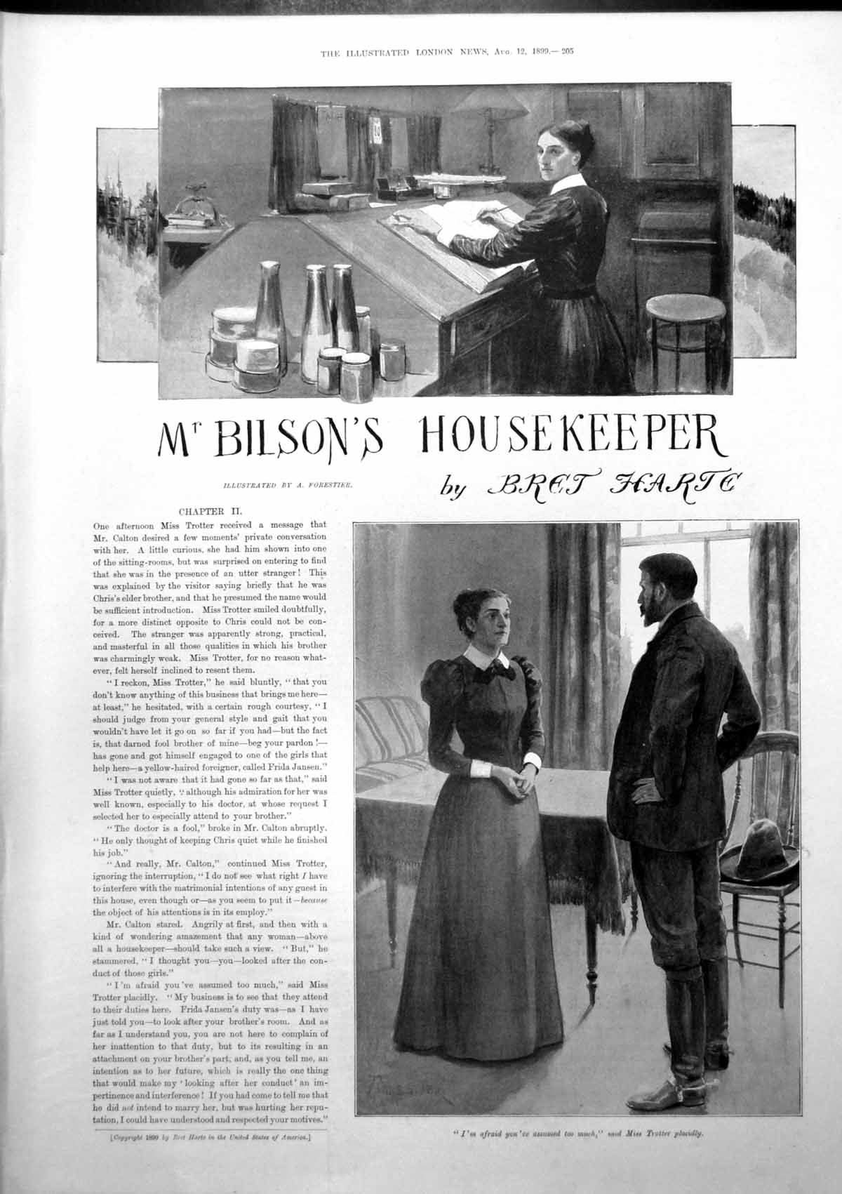 Antique Print Mr Bilsons Housekeeper Bret Harte Miss Trotter Gentleman 1899